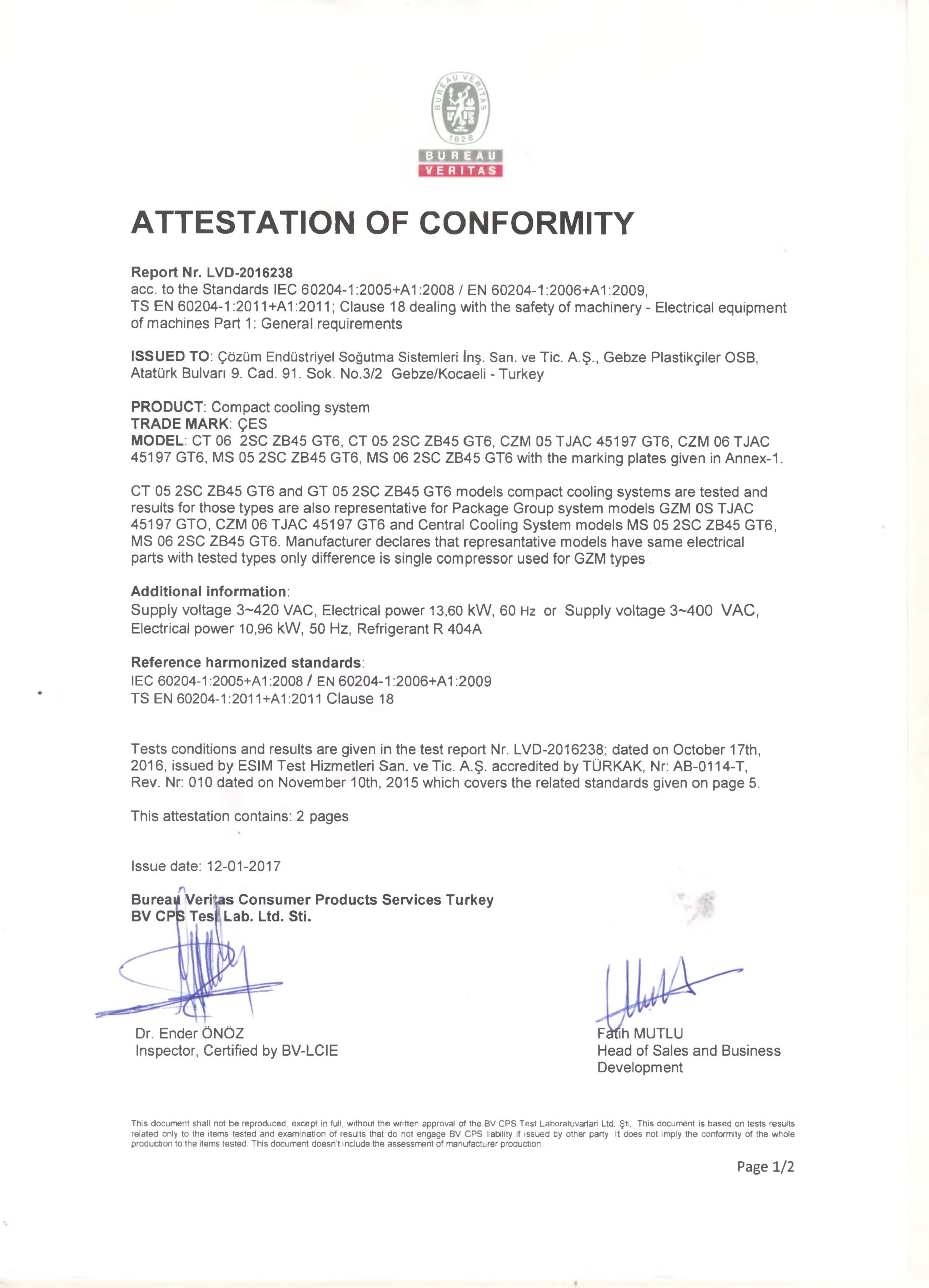 Attestation Of Conformity